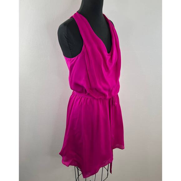 Haute Hippie Fuschia Pink 100% Silk Sleeveless Cowl Neck Tie Waist Dress Size S - Picture 4 of 9